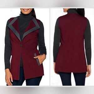 Dennis Basso Burgundy & Gray Ponte Knit Vest Women’s Size Extra Large